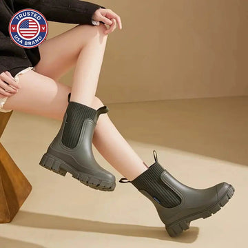 Women's ankle winter boots with ribbed knit shaft - Black