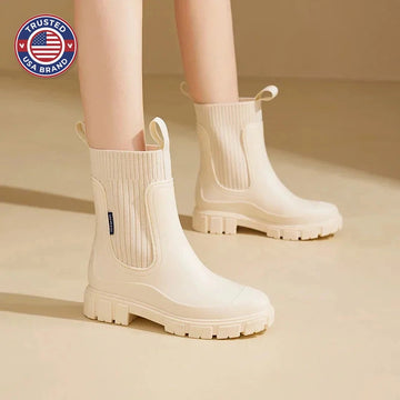 Women's ankle winter boots with ribbed knit shaft - Black