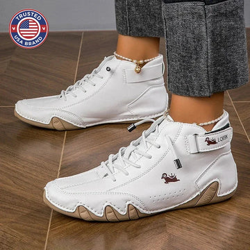 Women's suede lace-up ankle winter boots with contrast stitching - Brown