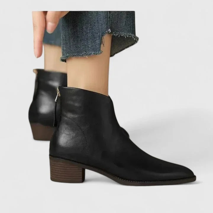 Women's faux leather side zip ankle winter boots with pointed toe - Dark Brown