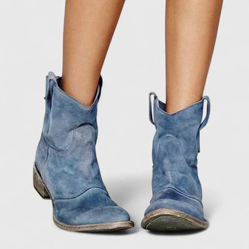 Women's suede ankle winter boots with slouchy shaft - Light Brown