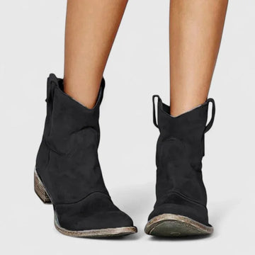 Women's suede ankle winter boots with slouchy shaft - Light Brown
