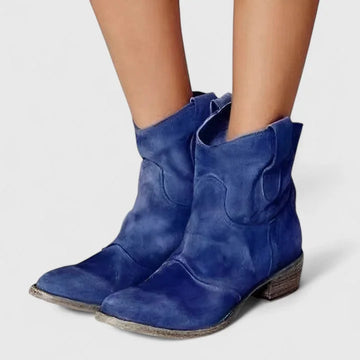Women's suede ankle winter boots with slouchy shaft - Light Brown