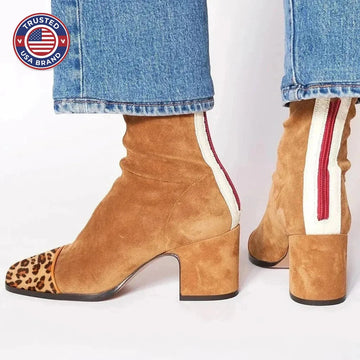 Women's suede ankle winter boots with ruched upper - Red