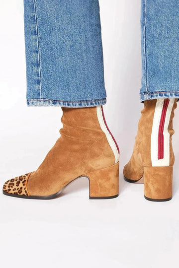 Women's suede ankle winter boots with ruched upper - Red