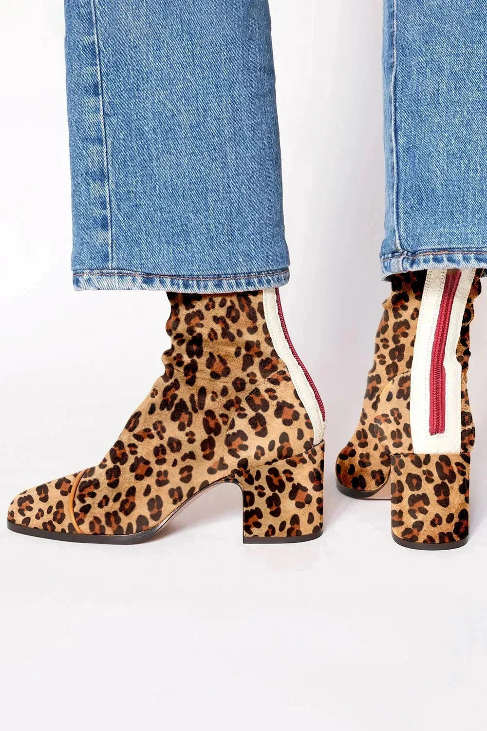 Women's suede ankle winter boots with ruched upper - Red