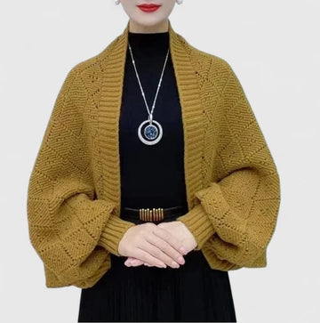 Women's knit open-front shawl collar winter cardigan - Black
