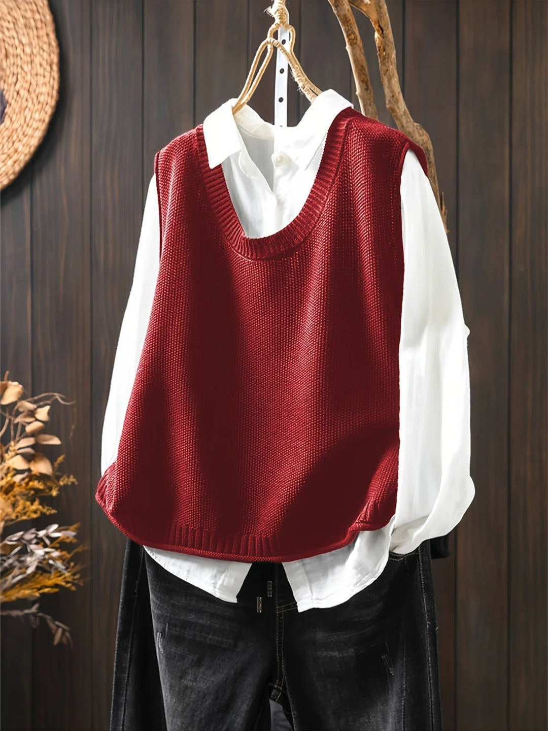 Women's knit crew neck winter sweater with button-back detail - Black