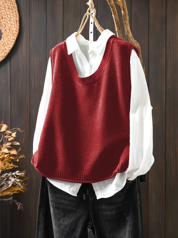 Women's knit crew neck winter sweater with button-back detail - Black
