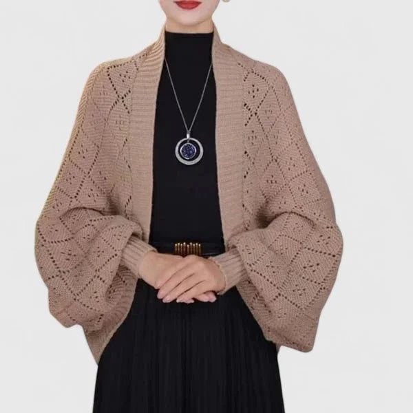 Women's knit open-front shawl collar winter cardigan - Black