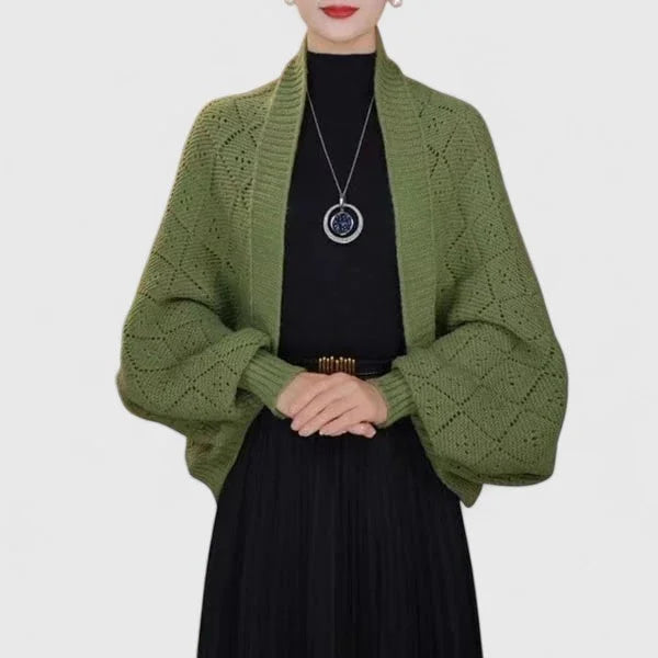 Women's knit open-front shawl collar winter cardigan - Black