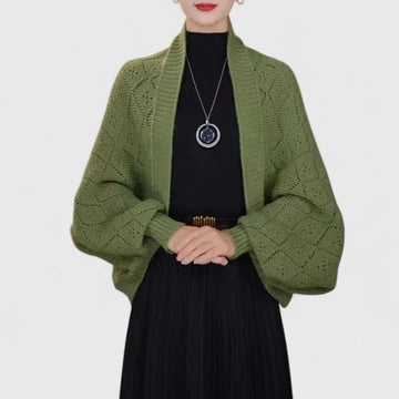 Women's knit open-front shawl collar winter cardigan - Black