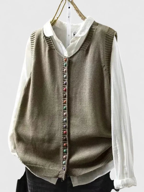 Women's multi-colored knit button-front winter cardigan with v-neck - Black