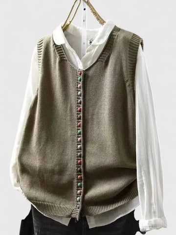Women's multi-colored knit button-front winter cardigan with v-neck - Black