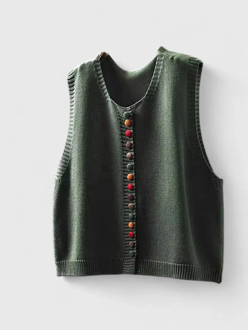 Women's multi-colored knit button-front winter cardigan with v-neck - Black