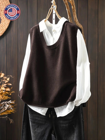 Women's knit crew neck winter sweater with button-back detail - Black