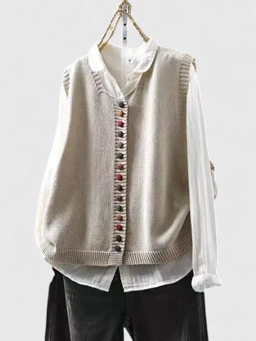 Women's multi-colored knit button-front winter cardigan with v-neck - Black
