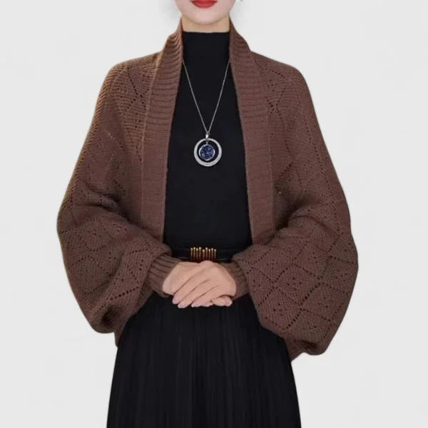 Women's knit open-front shawl collar winter cardigan - Black