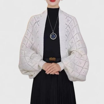 Women's knit open-front shawl collar winter cardigan - Black