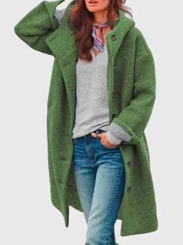 Women's button-front hooded winter wool coat - Pink