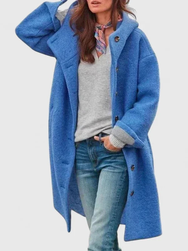 Women's button-front hooded winter wool coat - Pink