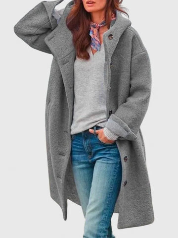 Women's button-front hooded winter wool coat - Pink