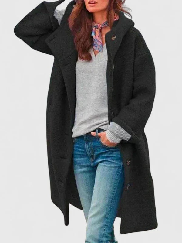 Women's button-front hooded winter wool coat - Pink