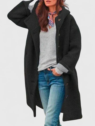 Women's button-front hooded winter wool coat - Pink