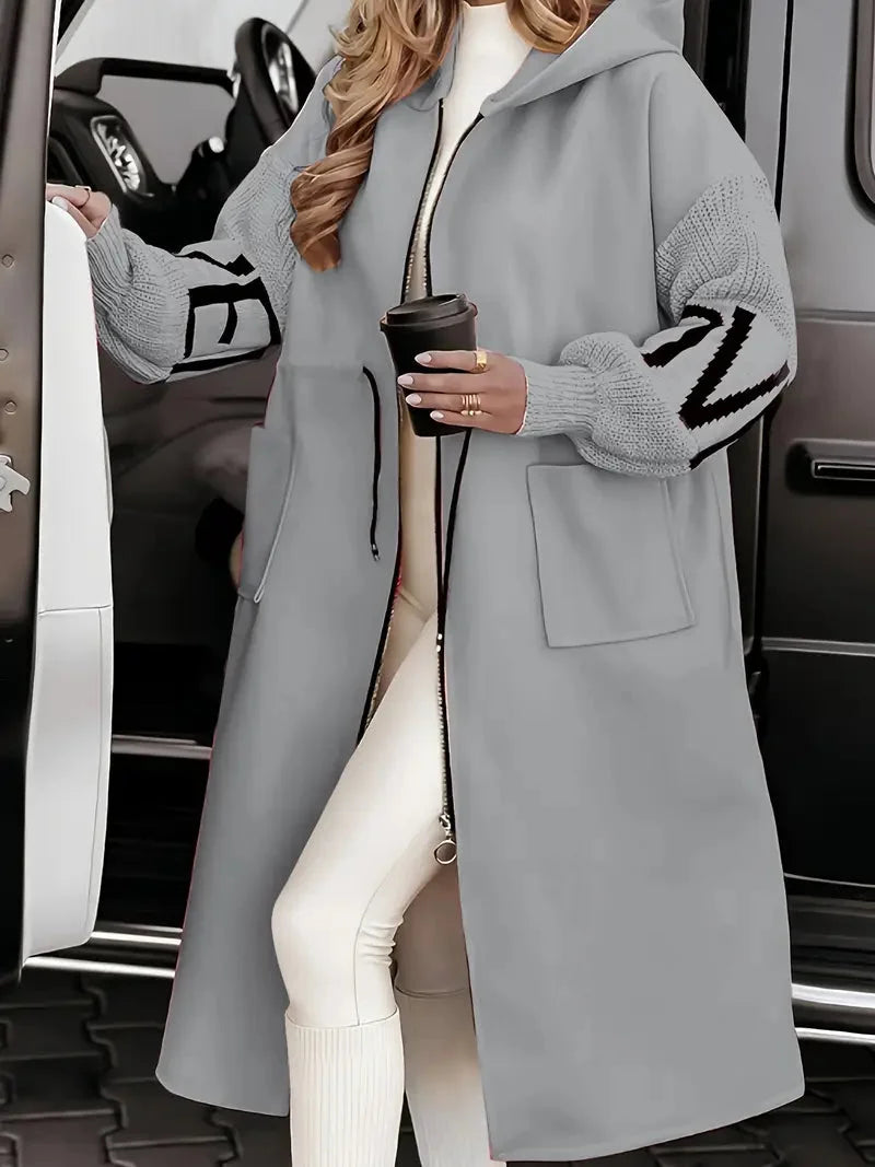 Women's hooded elegant winter long coat in Gray