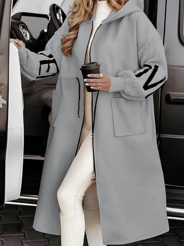 Women's hooded elegant winter long coat in Gray