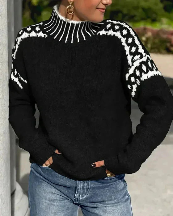 Women's knit roll neck winter fair isle sweater - Gray