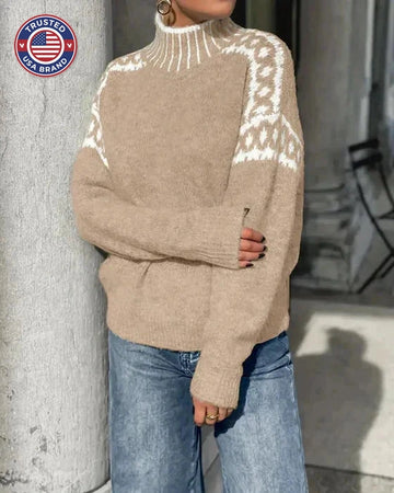 Women's knit roll neck winter fair isle sweater - Gray