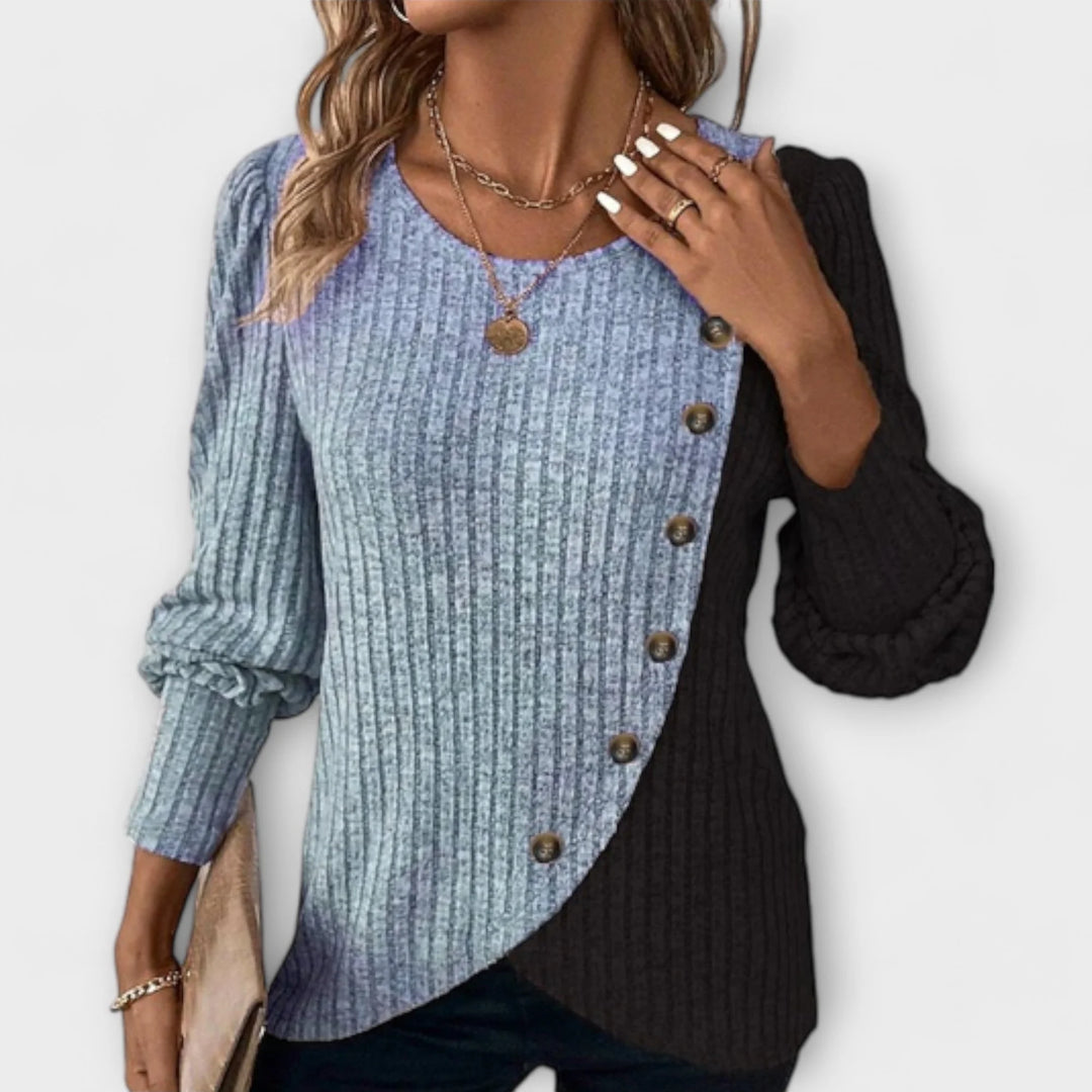 Women's colorblock ribbed crew neck winter sweater - Grey