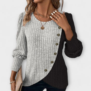 Women's colorblock ribbed crew neck winter sweater - Grey