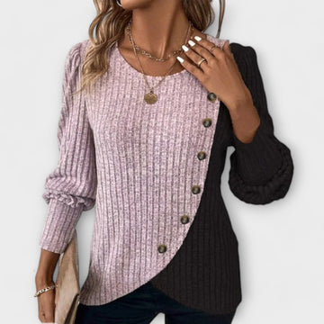 Women's colorblock ribbed crew neck winter sweater - Grey