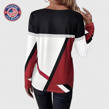 Women's colorblock crew neck winter sweatshirt with geometric design - Multi-colored