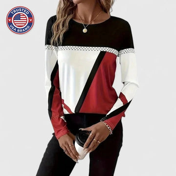 Women's colorblock crew neck winter sweatshirt with geometric design - Multi-colored