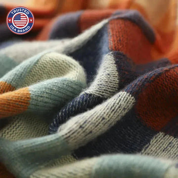 Women's check knit winter roll neck sweater - Multicolored