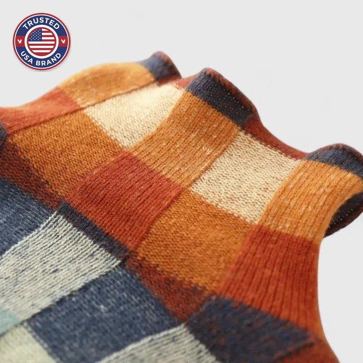 Women's check knit winter roll neck sweater - Multicolored