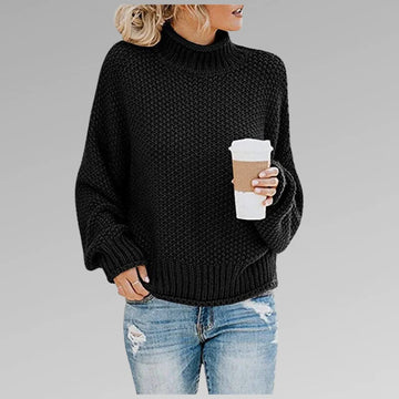 Women's chunky knit winter roll neck sweater - Orange