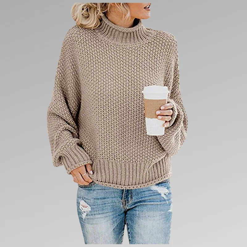 Women's chunky knit winter roll neck sweater - Orange