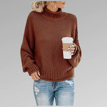 Women's chunky knit winter roll neck sweater - Orange