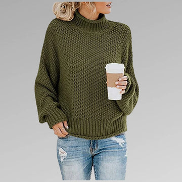 Women's chunky knit winter roll neck sweater - Orange