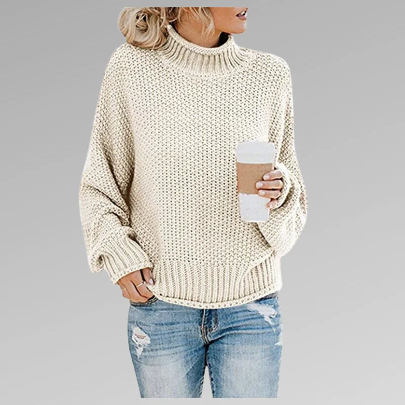 Women's chunky knit winter roll neck sweater - Orange