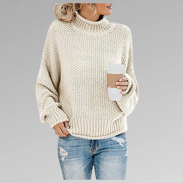 Women's chunky knit winter roll neck sweater - Orange