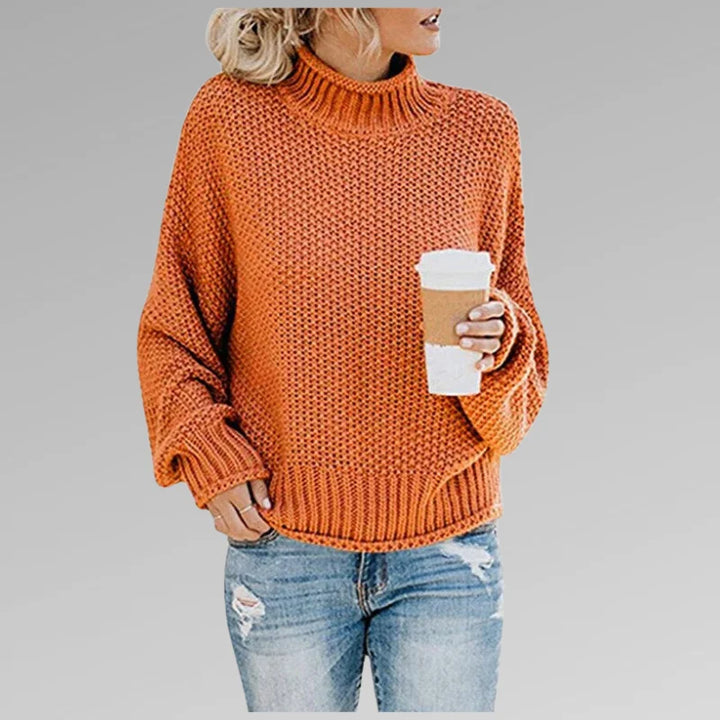 Women's chunky knit winter roll neck sweater - Orange