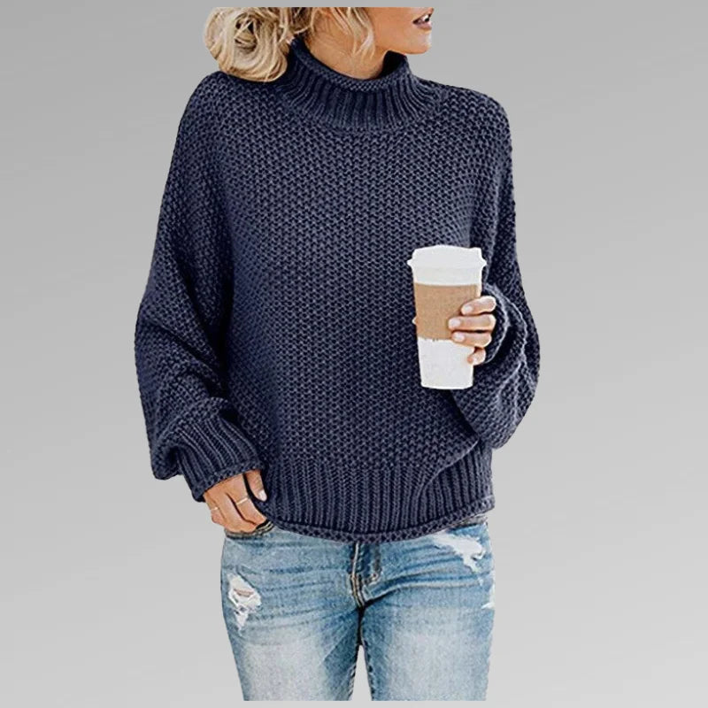 Women's chunky knit winter roll neck sweater - Orange