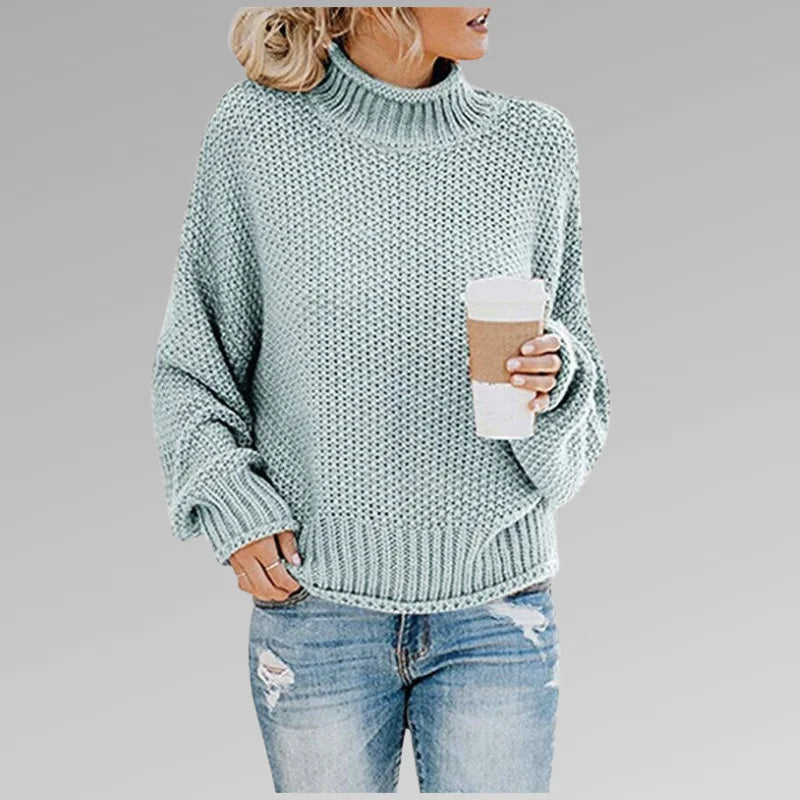 Women's chunky knit winter roll neck sweater - Orange