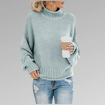 Women's chunky knit winter roll neck sweater - Orange