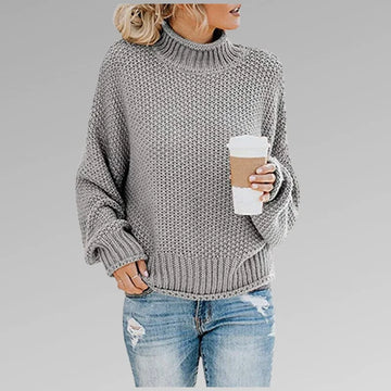 Women's chunky knit winter roll neck sweater - Orange